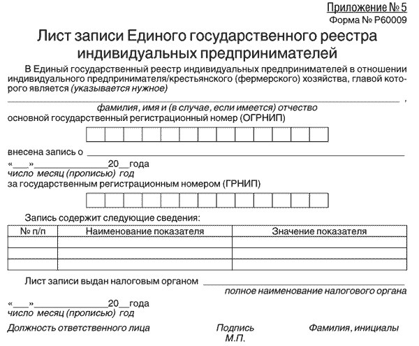 Лист записи ип образец